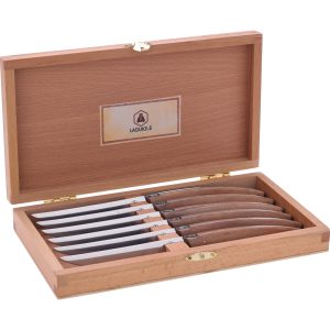 Laguiole Biffkniver med skjefter av pakkatre, 6 stk.