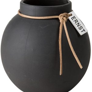 Rund vase Steintøy, 10 cm – Mørkegrå