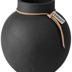 Rund vase Steintøy, 14 cm – Mørkegrå