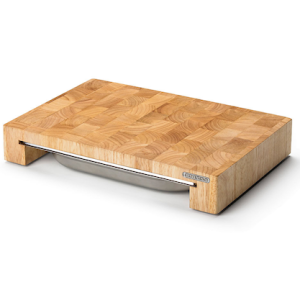 Skjærebrett med boks, gummitre, 39x27x6 cm