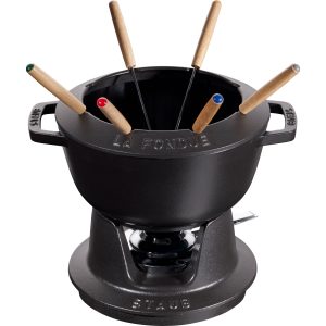 Staub Fondue Sett 20 cm Svart med Blank Innside