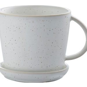 Tekopp med fat – Hvit/Prikkete